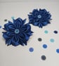 Dark Blue Ribbon Roses with Rhinestones, Cute Toddler Pigtail Elastics, Birthday