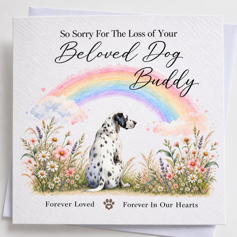 Personalised Dalmatian Dog Loss Card, Sympathy Card, Rainbow Bridge Card