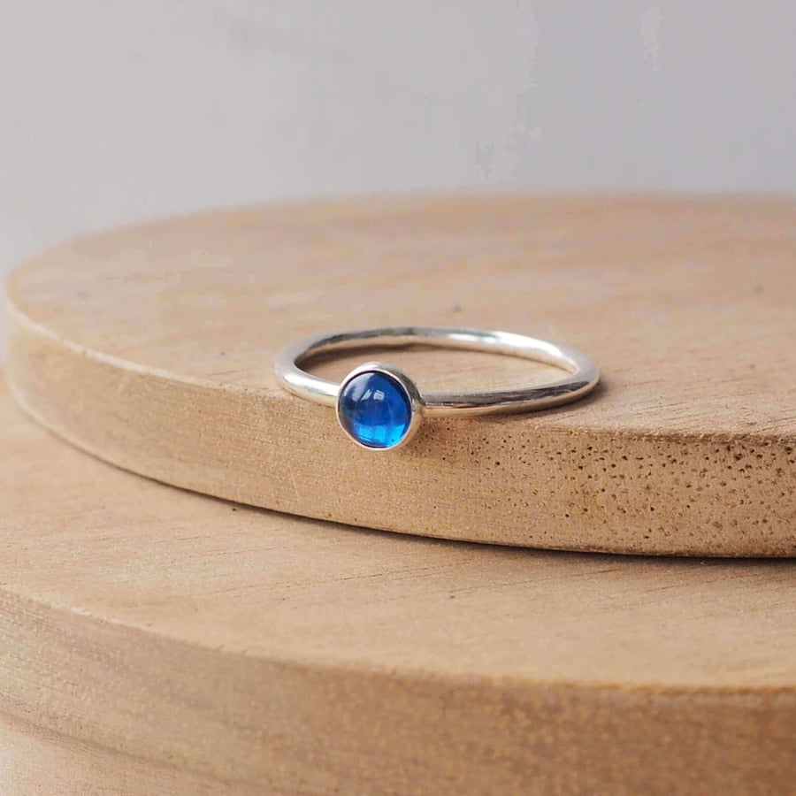  Stacking Ring with Lab Sapphire Silver 5mm Gemstone