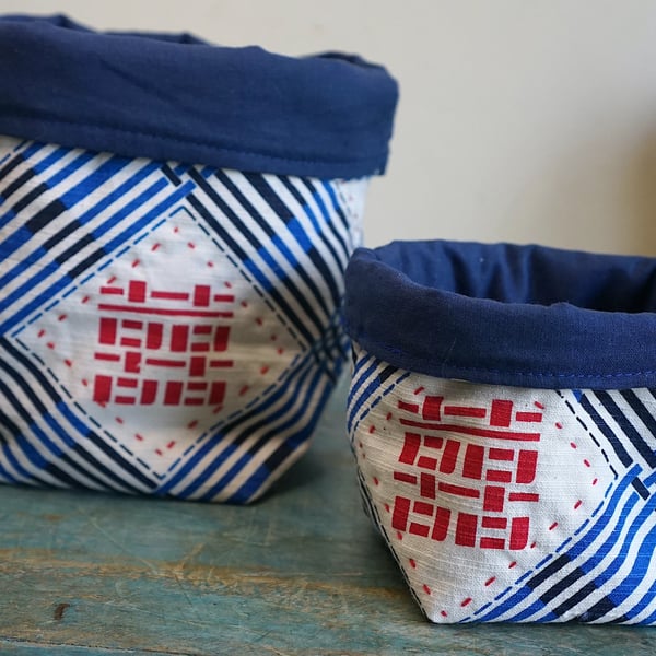 Double Happiness Handprinted Fabric Storage Basket, Crafts Project Bag