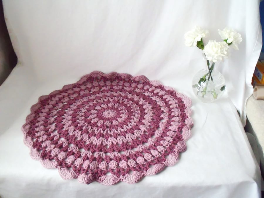 huge rose pink crochet mandala, big decorative crocheted doily for your home
