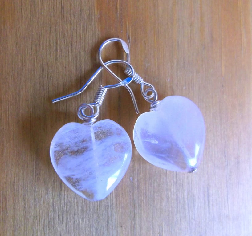 Rose Quartz Heart Drop Earrings