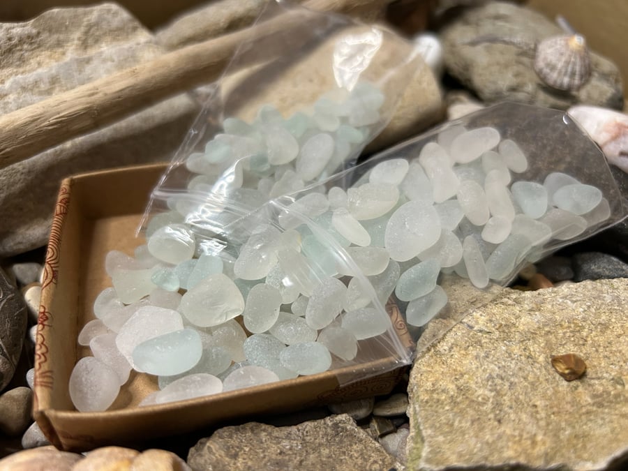 Seaham beach sea glass - 100g white mixed pieces - Craft bags