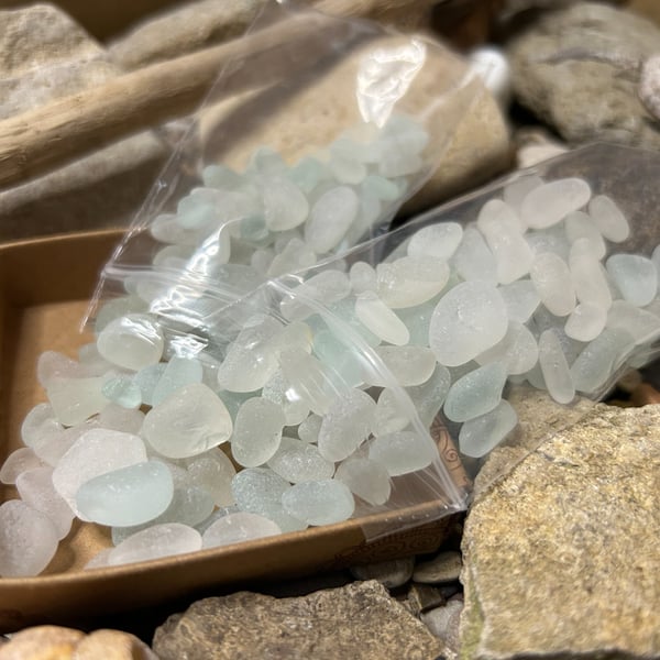 Seaham beach sea glass - 100g white mixed pieces - Craft bags