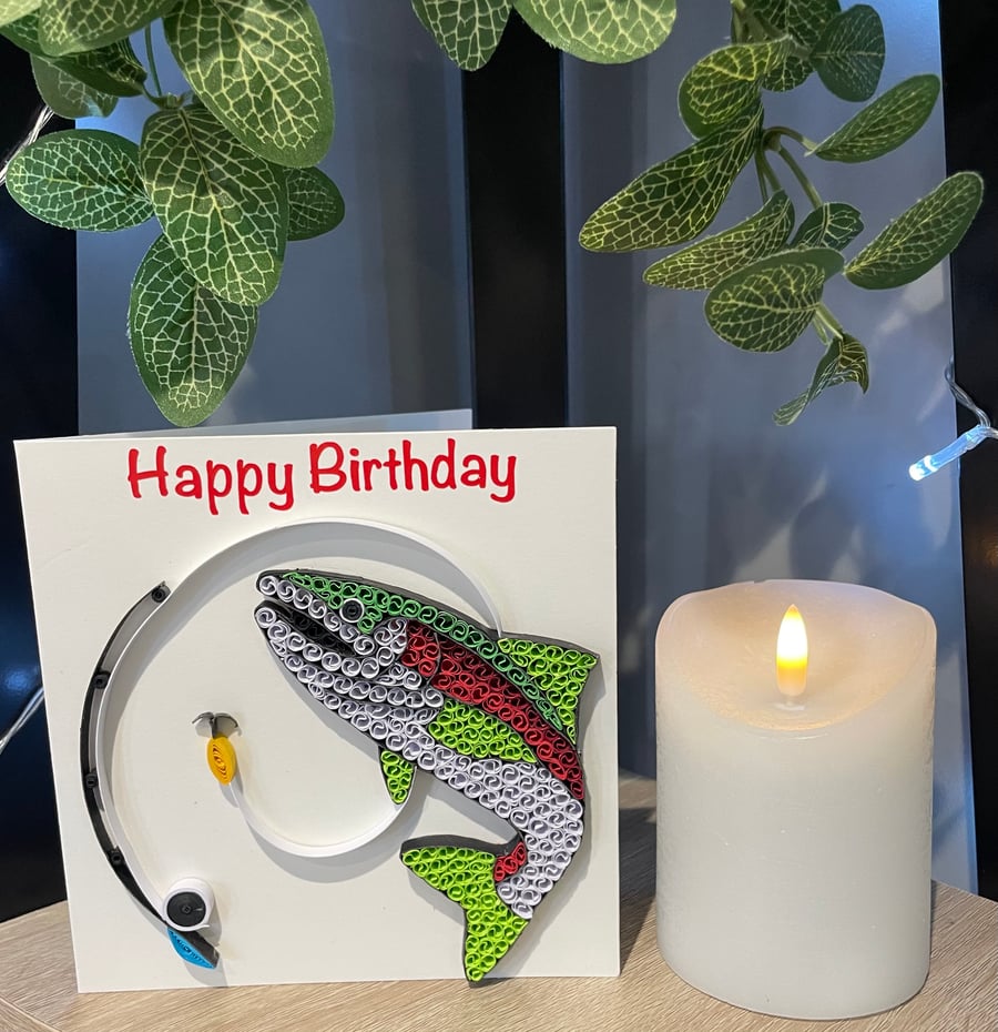Handmade quilled fishing card