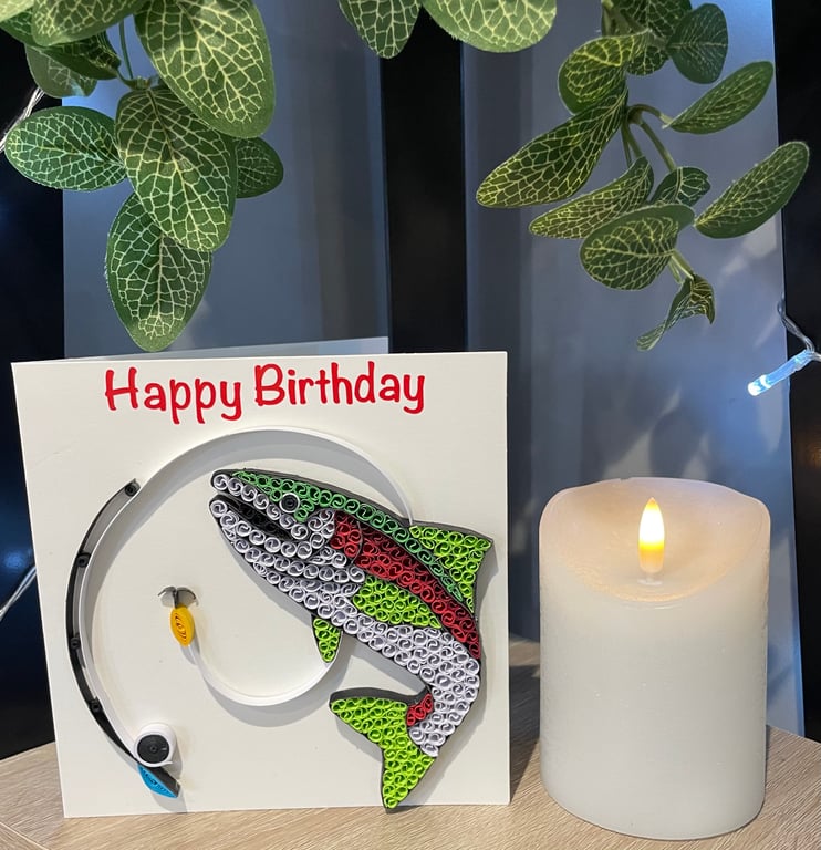 Handmade quilled fishing card