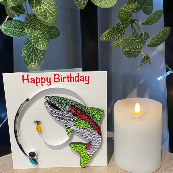 Handmade quilled fishing card