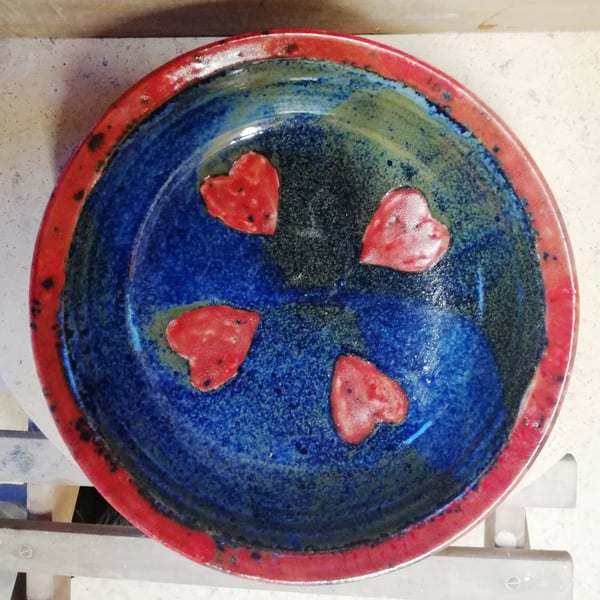 Heart-felt large shallow ceramic bowls