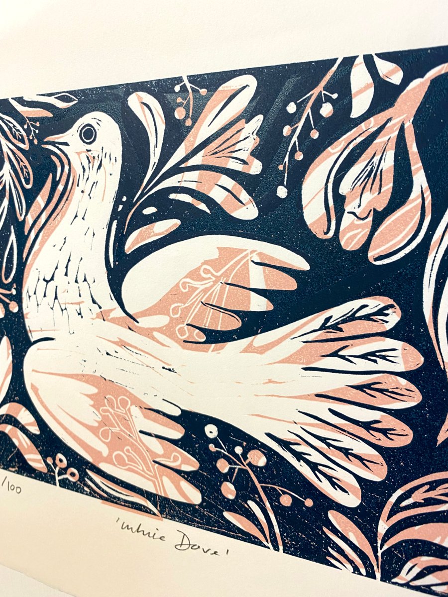 White Dove hand printed linocut print