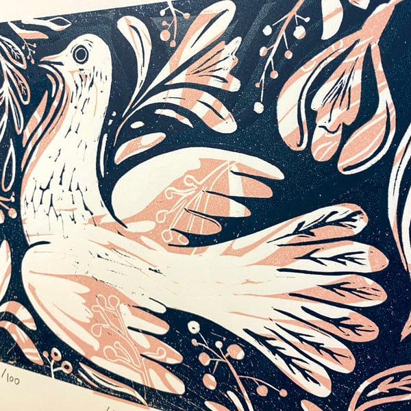 White Dove hand printed linocut print