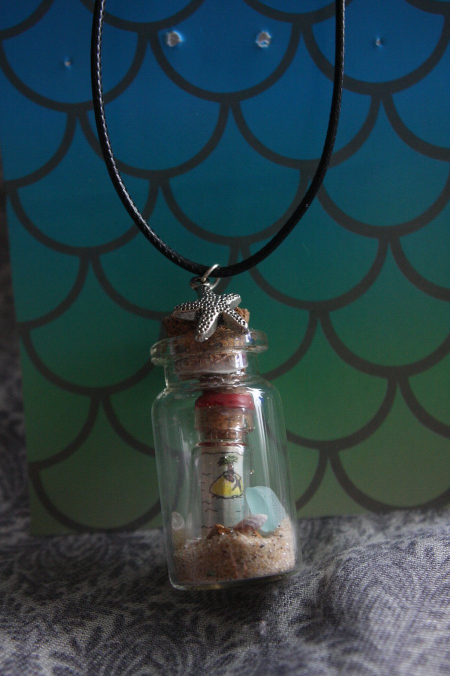 Pirate treasure map in bottle necklace jewellery pendant