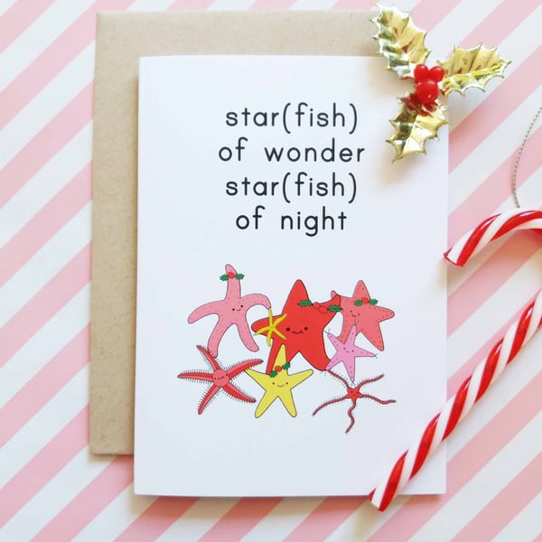 starfish A6 christmas card, funny christmas greetings card, wildlife lover