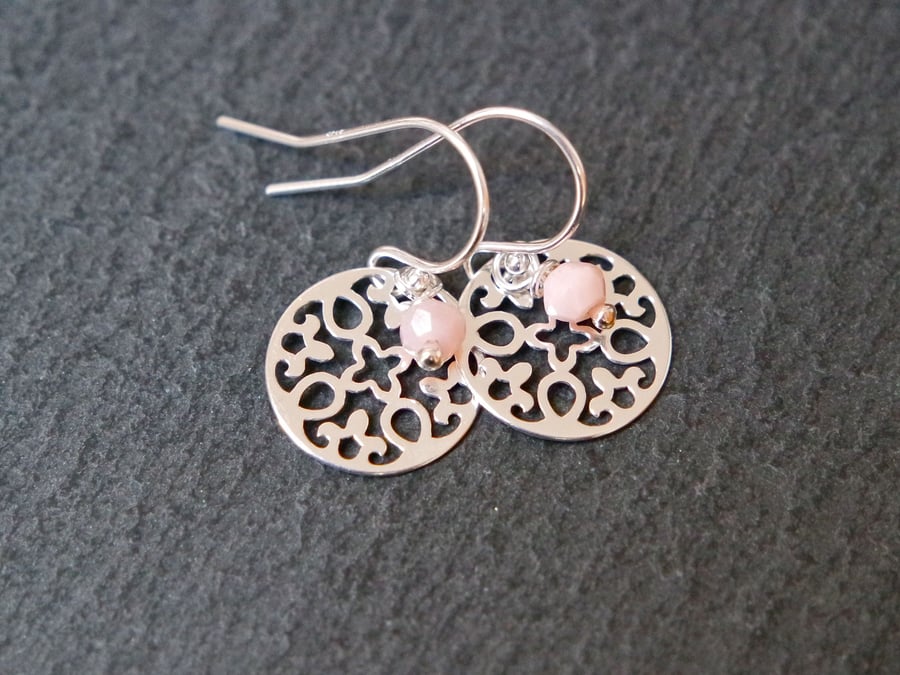 925 Sterling SilverFlower Mandala Earrings - Peruvian Pink Opal