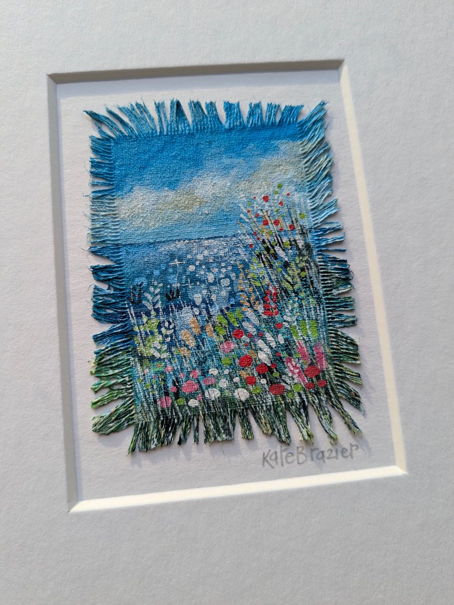 Clifftop Idyll - Original miniature on fabric. A5 Mounted