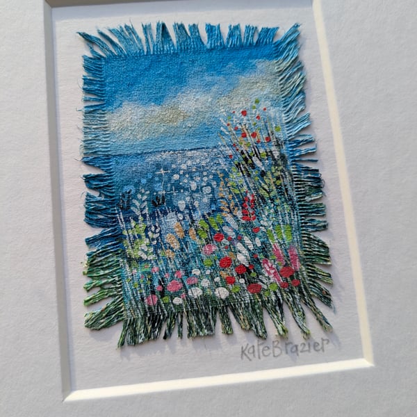 Clifftop Idyll - Original miniature on fabric. A5 Mounted