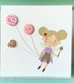 Fairy Card. Fairies. Hand Sewn Card. Button Card. Balloon Card. Birthday Card.  - Image 1