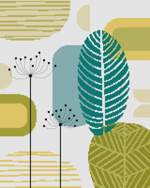 026 - Cross Stitch Scandinavian Leaves and Dandelion Clocks Pattern