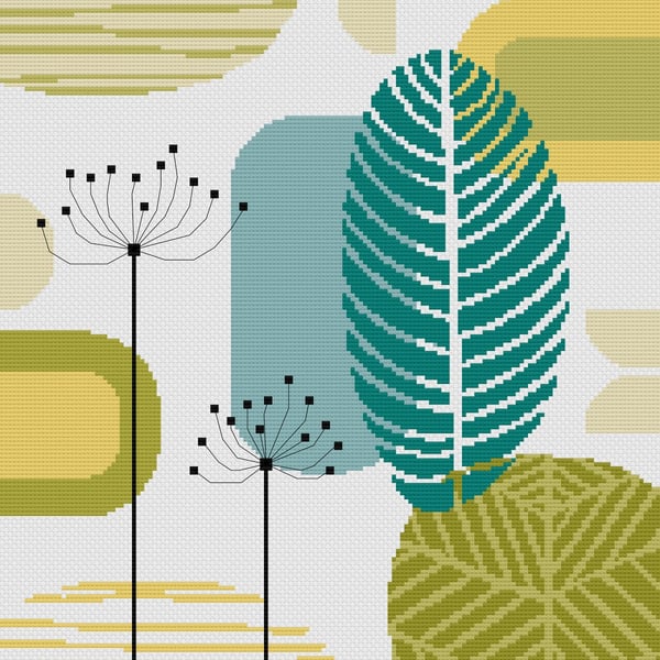026 - Cross Stitch Scandinavian Leaves and Dandelion Clocks Pattern