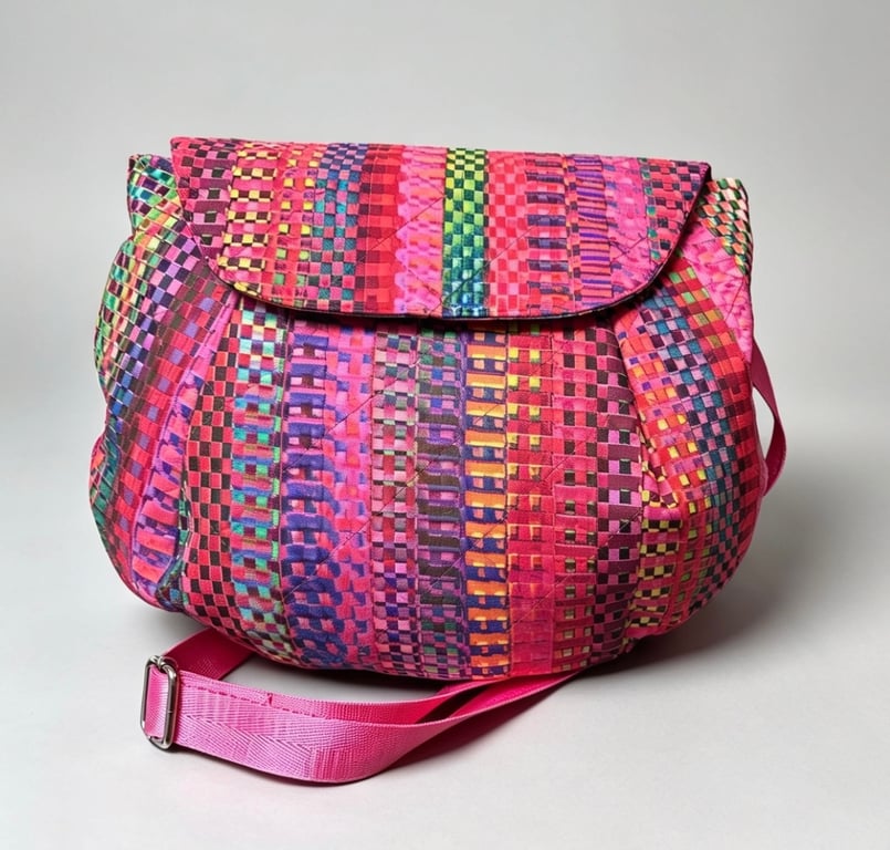 Vibrant multicoloured quilted handbag