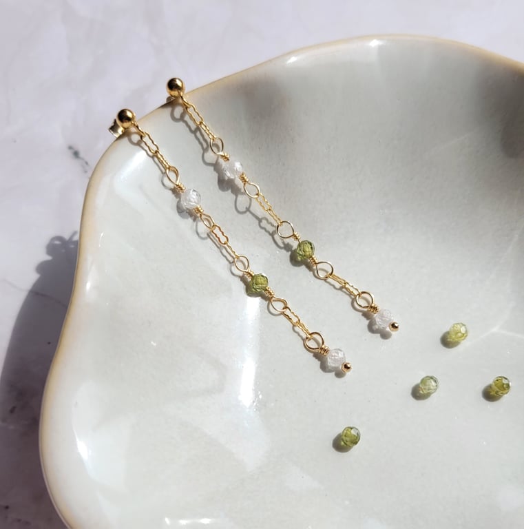 Cubic Zirconia Chain Earrings 14kt Gold FIlled