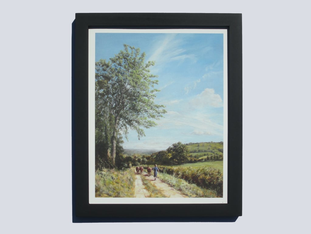 Framed WELSH LANDSCAPE Art Print- Cows On The Lane- Wood Frame