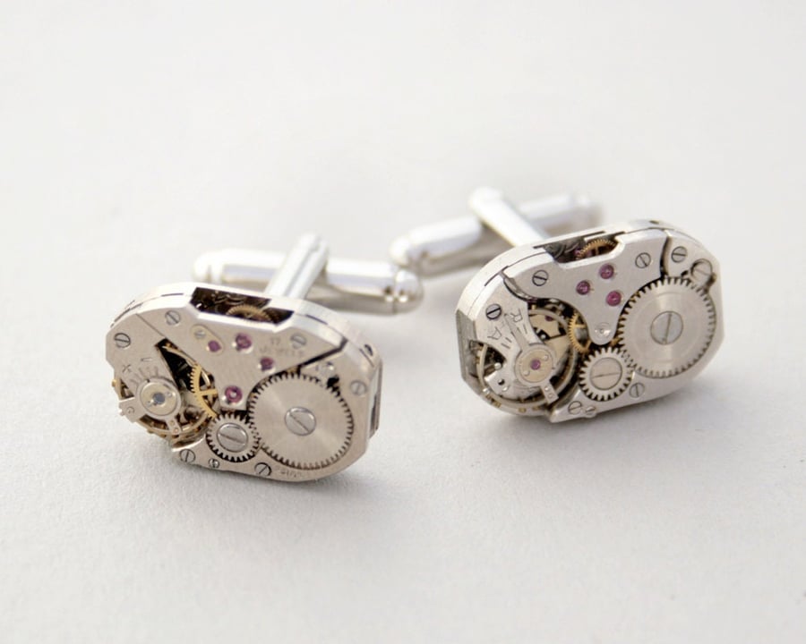 Cufflinks Steampunk Watch Mechanism Rectangular Cuff Links Gift For Men