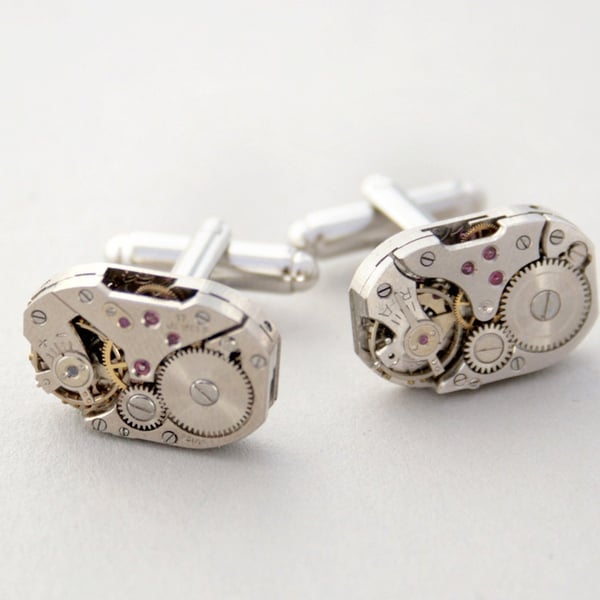 Cufflinks Steampunk Watch Mechanism Rectangular Cuff Links Gift For Men