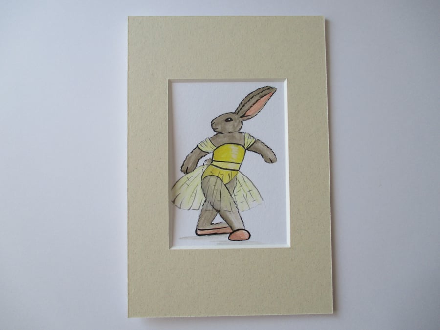 ACEO Bunny Rabbit Ballet Dancing Dancer Miniature Original Painting Picture