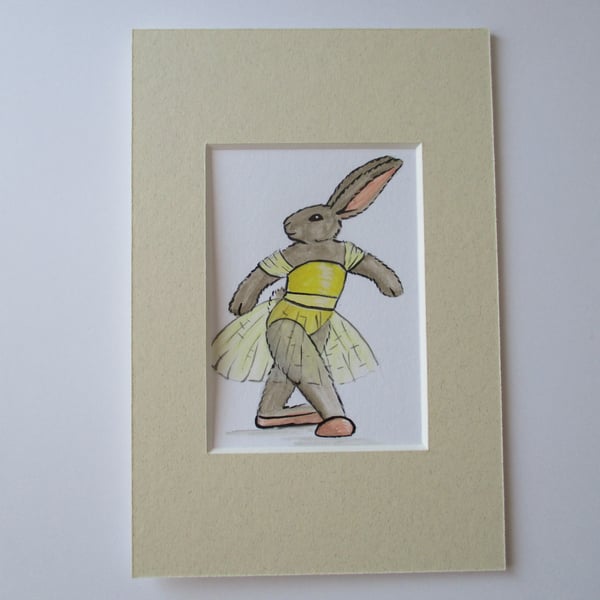 ACEO Bunny Rabbit Ballet Dancing Dancer Miniature Original Painting Picture