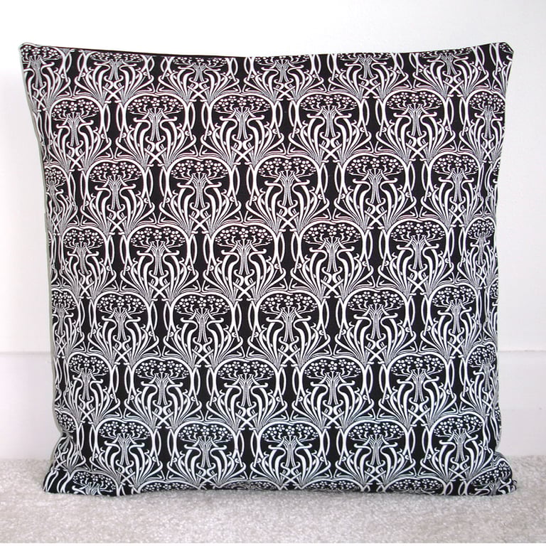 Cushion Cover Black and White Art Nouveau 16x16 Square Case 16" Deco 40cm