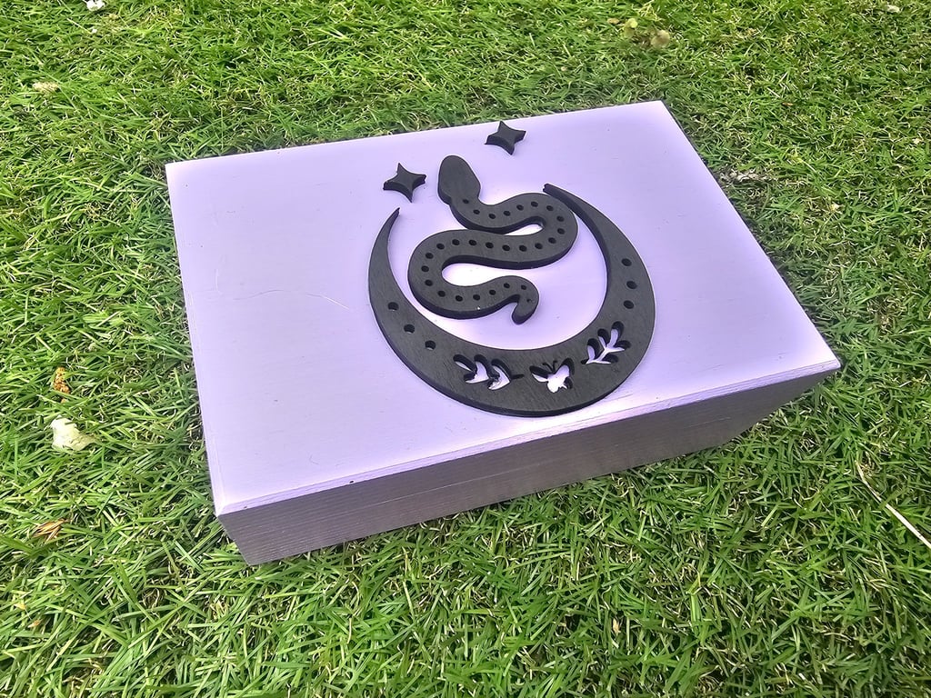 Celestial Snake & Moon Lilac Wooden Handmade Jewellery, Trinket, Keepsafe Box