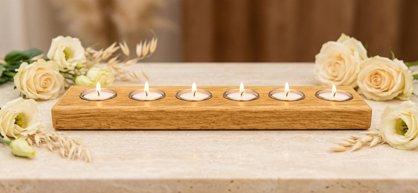 Wooden Tealight Candle Holder - Handmade in Solid Oak - Slim Modern Design