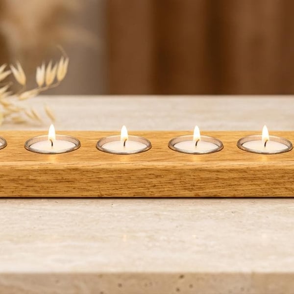 Wooden Tealight Candle Holder - Handmade in Solid Oak - Slim Modern Design