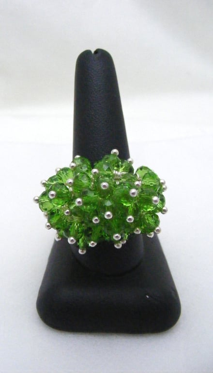 Spring Green Crystal Adjustable Ring.