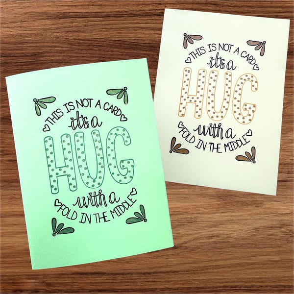 A hug on a card, blank card for birthday, thinking of you, sympathy, friendship 