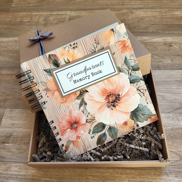 Handmade Grandparents memory book scrapbook in peach floral design