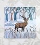 Winter deer Christmas card - snow stag woodland - Image 1