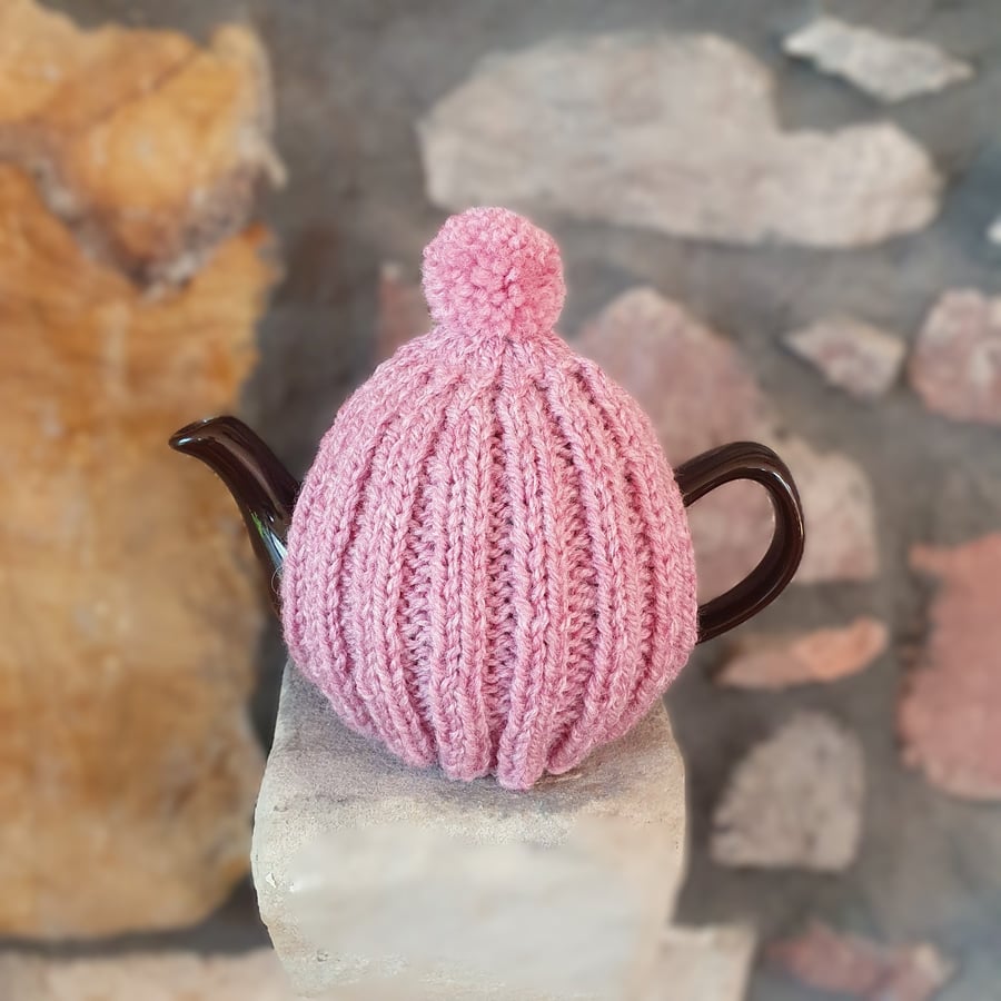 Small Tea Cosy for 2 Cup Tea Pot, Vintage Pink, Hand Knitted