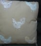 Cushion Cotton Double Sided Happy Free Range Hens  Cream Colourful Hens 17X17ins