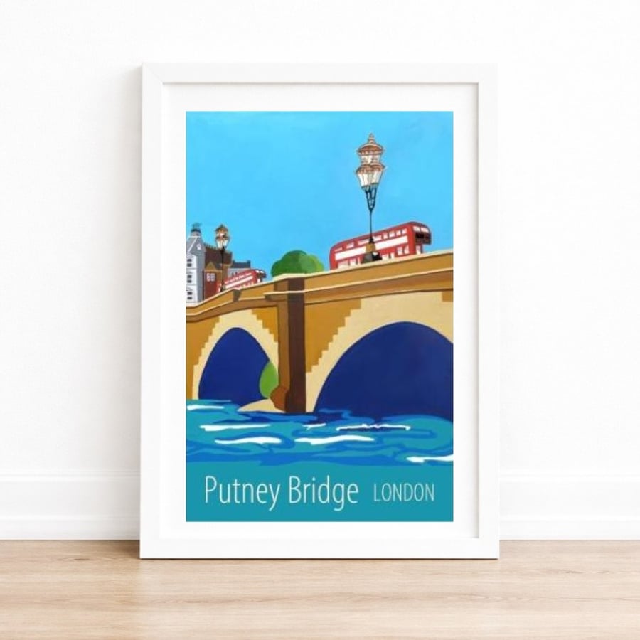 Putney Bridge London travel poster print by Artist Susie West