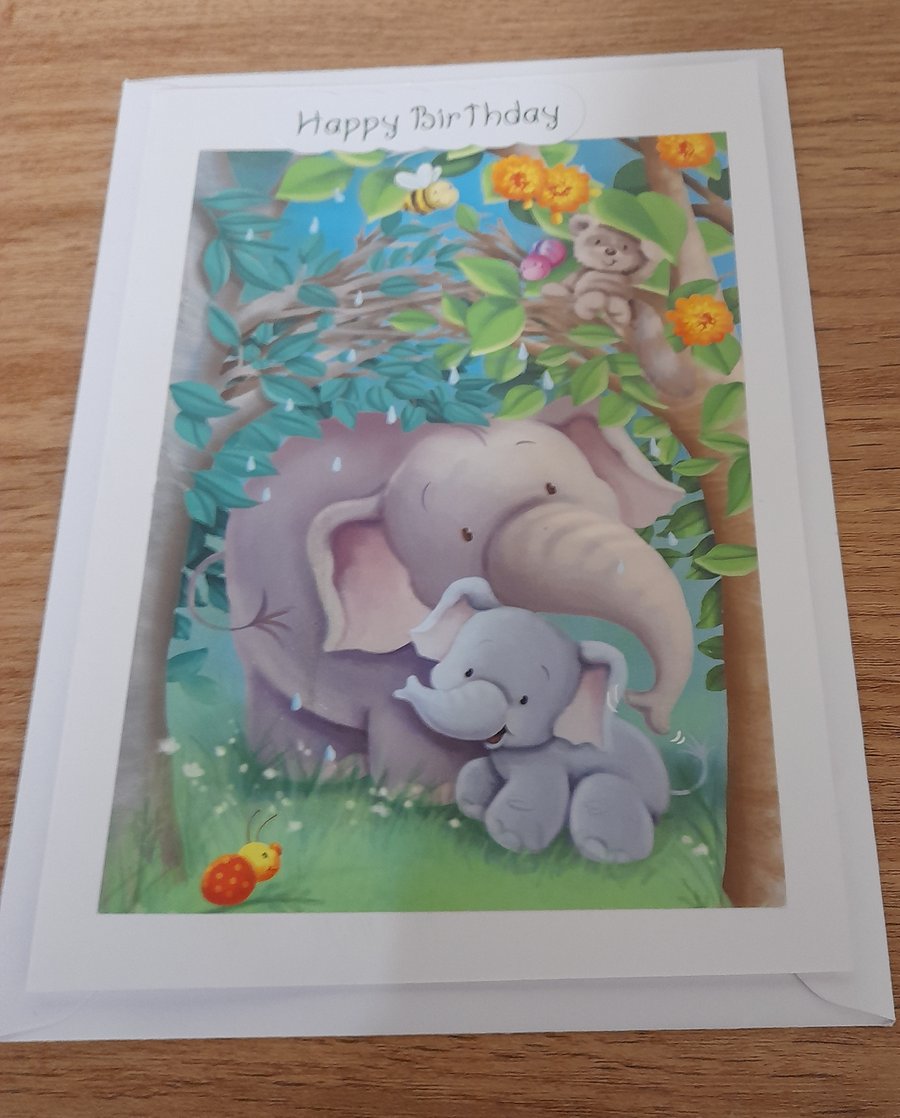 CUTE ELEPHANT HANDMADE BIRTHDAY CARD.