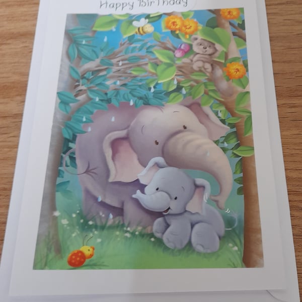 CUTE ELEPHANT HANDMADE BIRTHDAY CARD.