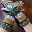 Unique knitted winter wrist warmers, fingerless gloves Green multi size s-m