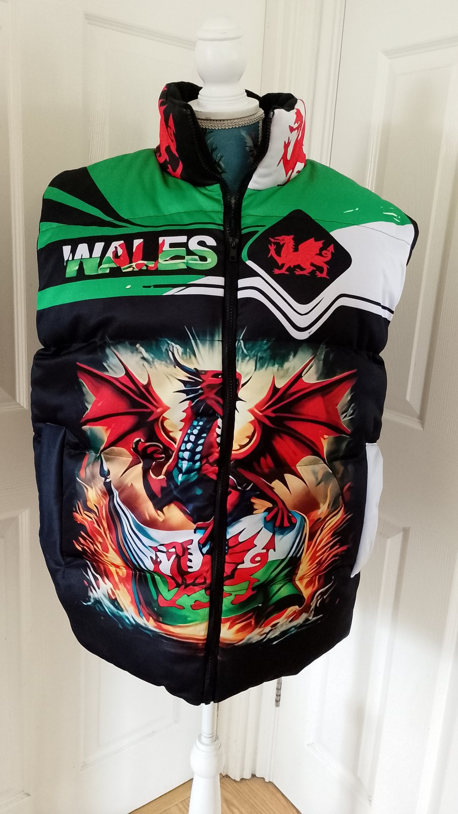 Welsh Dragon themed puffer vest jacket