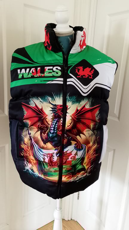 Welsh Dragon themed puffer vest jacket