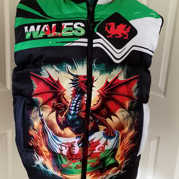 Welsh Dragon themed puffer vest jacket