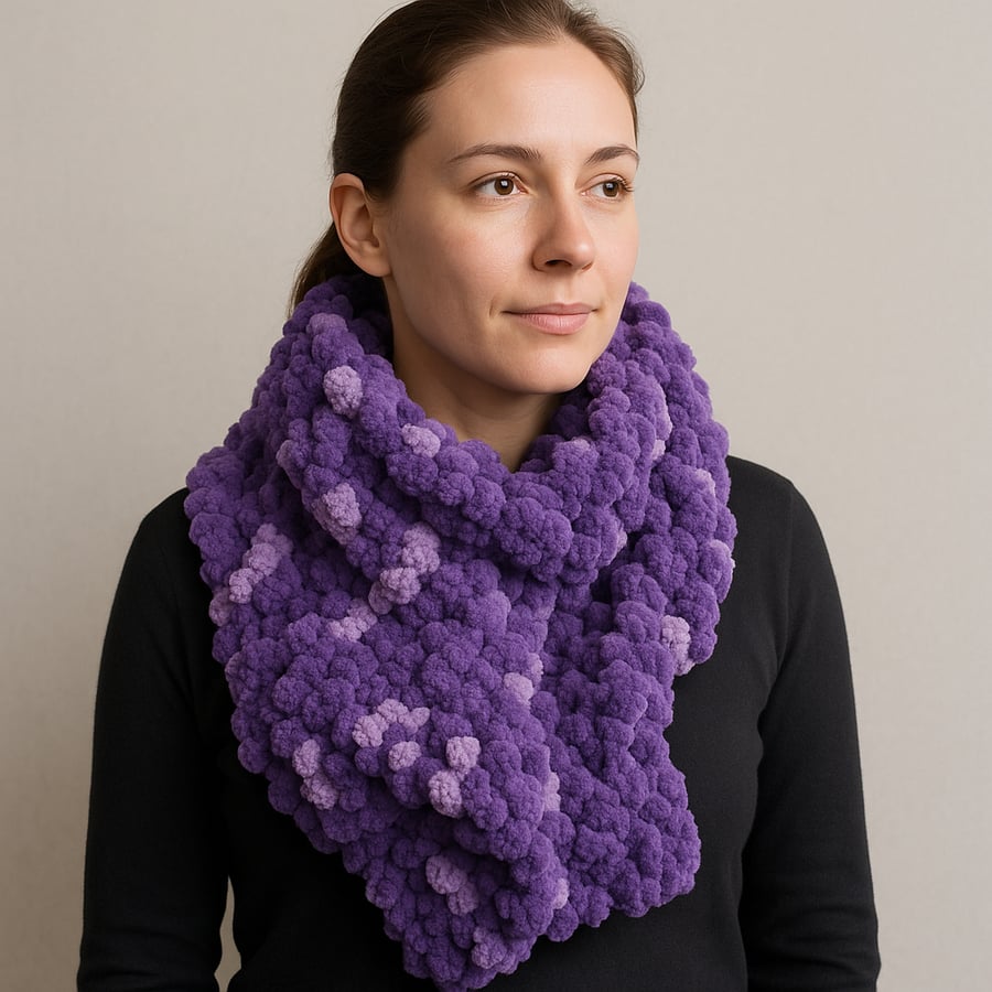 Purple chunky bobble scarf neck warmer 