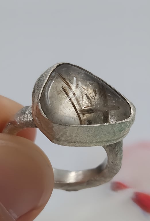 Celestial Quartz: Chunky Silver Ring with Freeform Rutilated Quartz