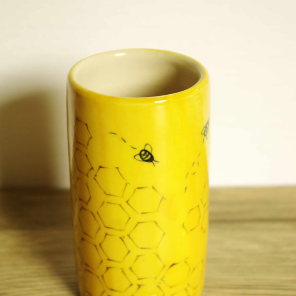 Small Cylinder Vase (short) - Honeycomb and Bees 