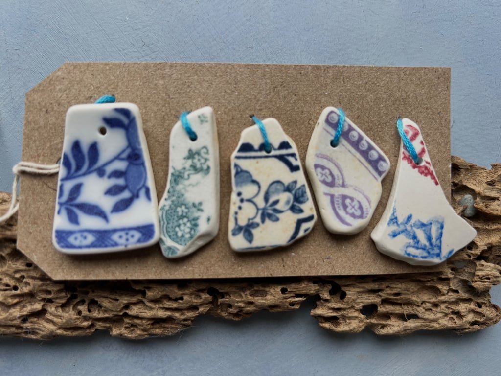 Top drilled sea pottery pendants for jewellery making 
